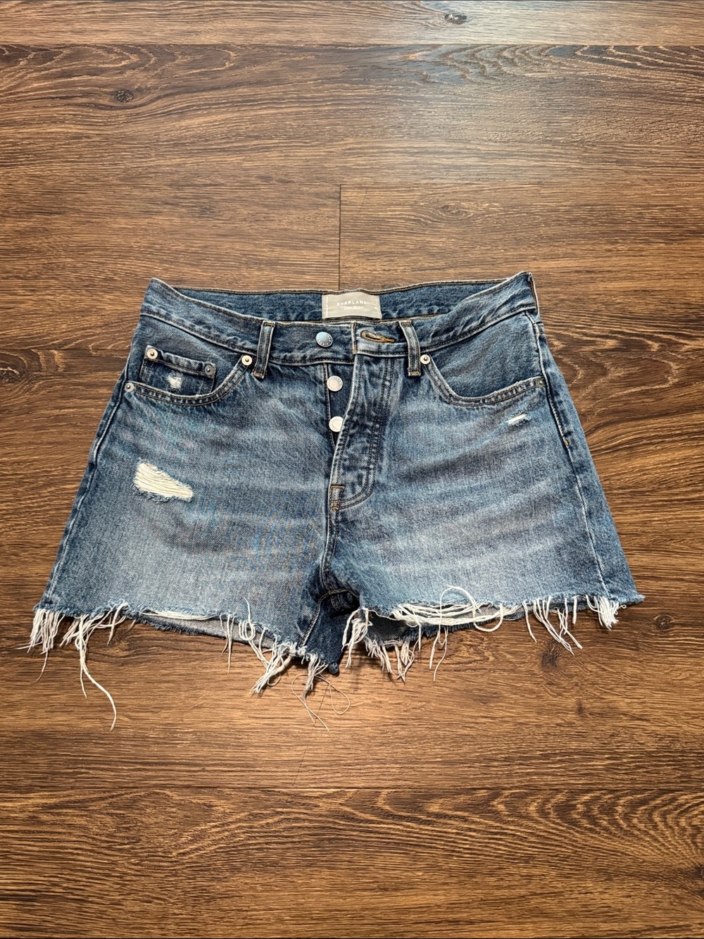 Everlane Medium Blue Distressed Denim Cutoff Shorts